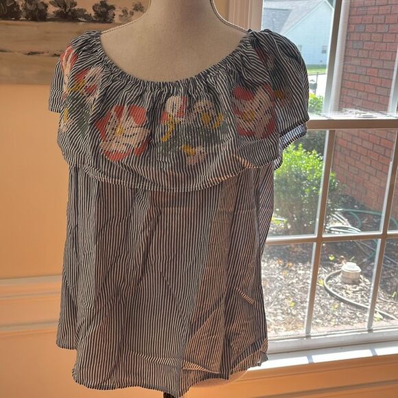 NWT Francesca's Collections Blue Rain Off-the-Shoulder Ruffled Blouse - Picture 6 of 7